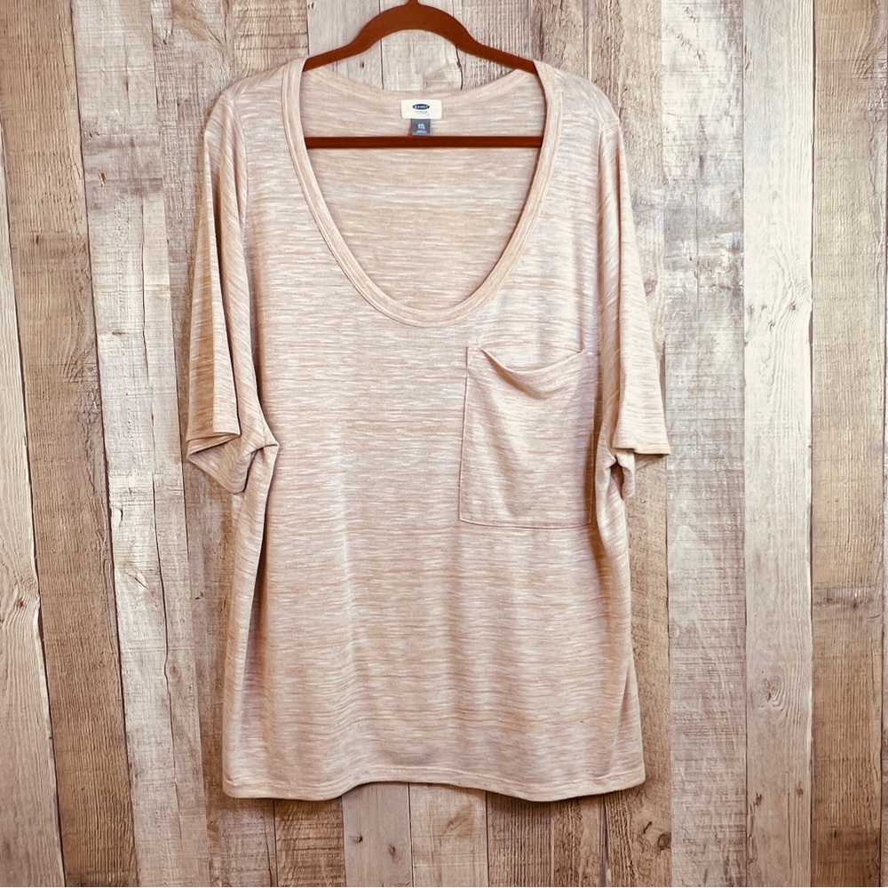 Old Navy XXL Lightweight Scoopneck Short Sleeve Tan & White Variegated T…
